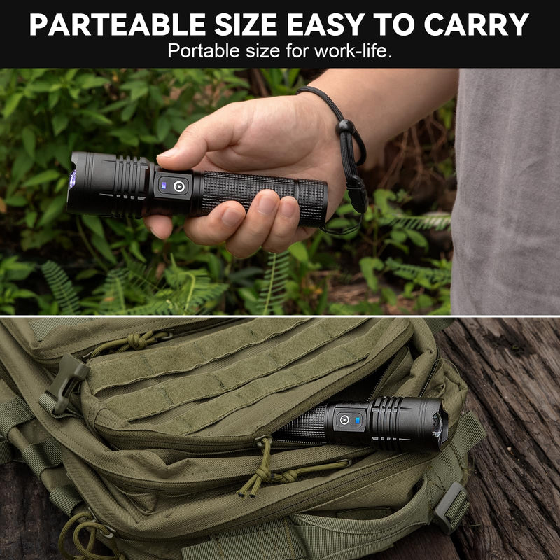Flashlight Rechargeable LED High Lumens, 99,000 Lumens Super Bright Flash Lights with 5 Modes, Adjustable，Waterproof Powerful Linterna for Home, Camping(2 Pack)