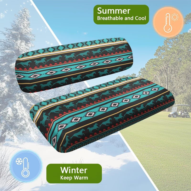 Golf Cart Seat Covers Anti-Fading Bench Seat Covers Kit Printed for Yamaha Club Car and Most Original Front Seat Green Aztec Horse