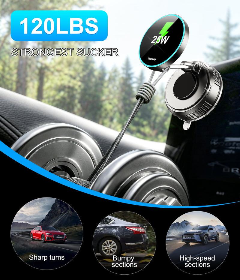 for 25W Magsafe Car Mount Charger，Adhesive & Vacuum Suction Cup Phone Mount | Fast Charging Mag Safe iPhone Car Mount Magnetic Wireless Car Charger Car Phone Holder for iPhone 17 16 15 14 13 12