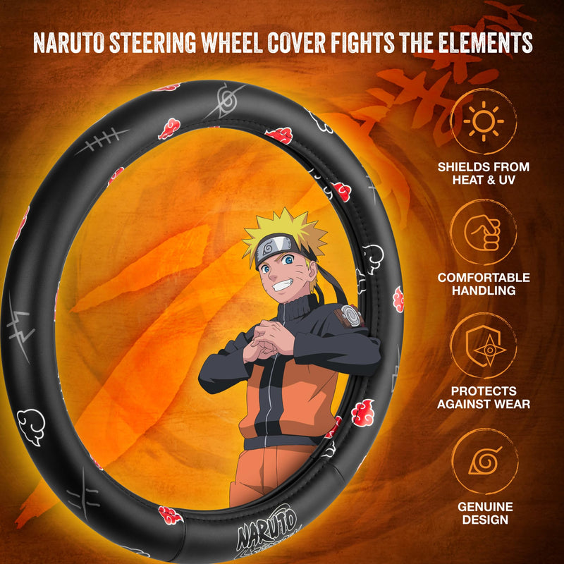 Naruto Shippuden Car Steering Wheel Cover, 15 Inch Anime Steering Wheel Cover, Cushioned Soft Comfortable Cover Anime Car Accessories for Men Women, Akatsuki Naruto Akatuski