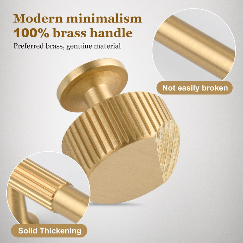 Urnew- Brushed Gold Cabinet Knobs 5 Pack Solid Brass Dresser Drawer Pulls Modern Cabinet Hardware for Cupboard Kitchen Bathroom Furniture Knobs Brush Gold