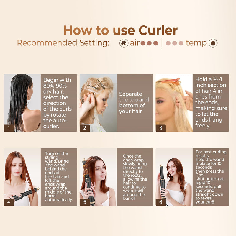 Hairstyer 5 in 1 Hair Styler Air Brush Airbrush 5 in 1 Air styer | Airstyler Multi-Blow Dryer Brush Set with Curl, Straighten, Wavy, Smooth, Magic Styler for All Hair Types and Lengths Black