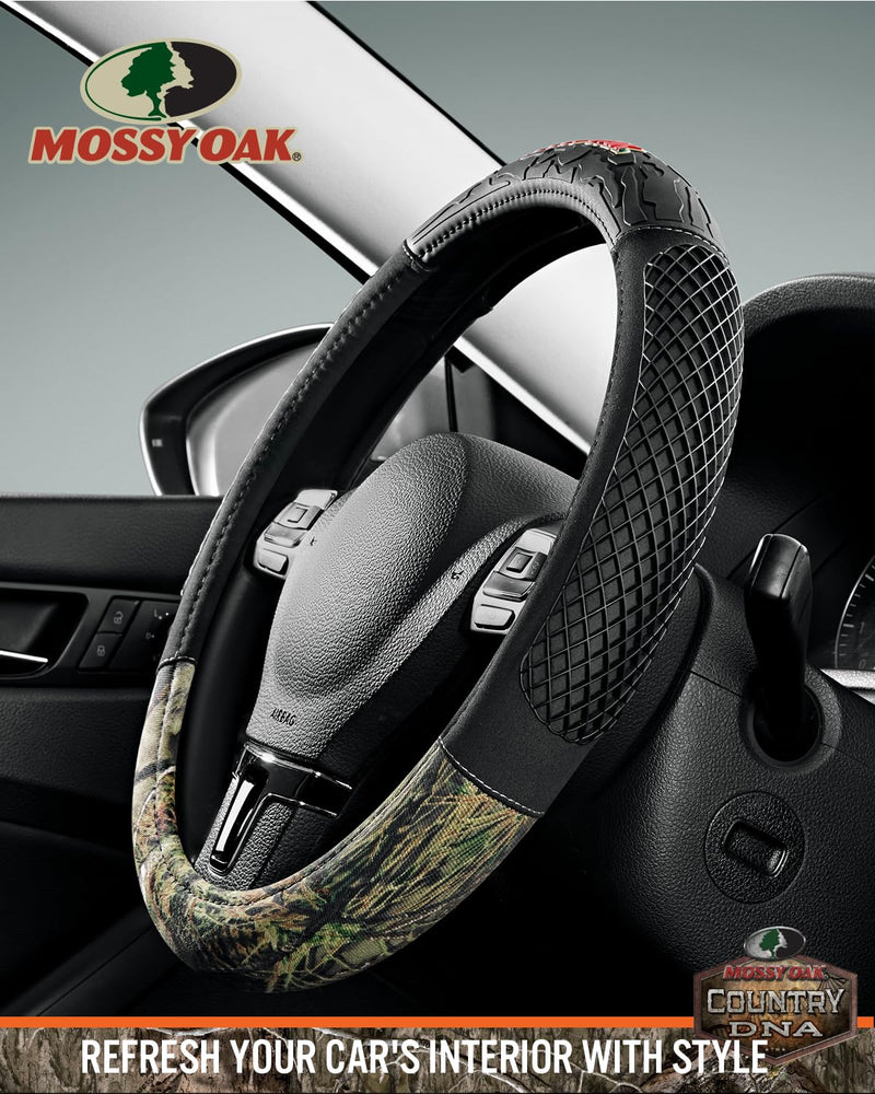 Mossy Oak Camo Steering Wheel Cover - PVC Leather and Cotton Twill, Universal Fit 14 1/2 inches to15 inches - Official Licensed Product… Partial camouflage