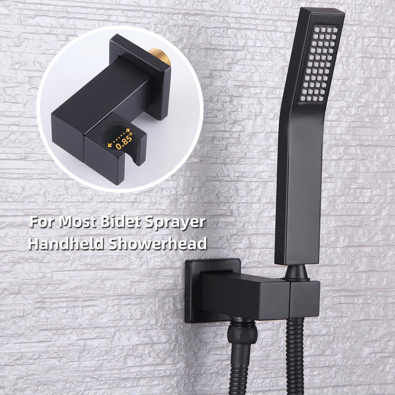 Wall Union with Hand Shower Holder, Angle Simple Brass Wall Mounted Supply Elbow with Adjustable Shower Wand Bracket Matte Black
