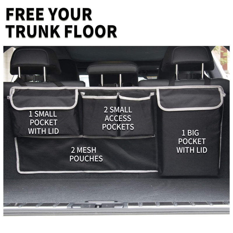 UYYE Trunk Hanging Organizer, Backseat Bag, Car Interior Accessories with 4 Pockets & 2 Mesh Pouches for Groceries, Will Provide More Storage Trunk Space for SUV, Jeep, MPVs A