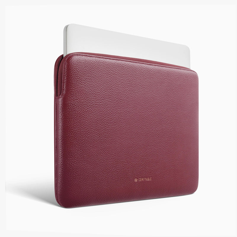 Comfyable Genuine Leather Laptop Sleeve, Compatible with 13" MacBook Air M5 & 14" MacBook Pro M5 Pro/Max 2026, 13 Inch 14 Inch Water-Resistant Padded Computer Case, Wine Red For 13.3"-14" Mac Pro / Mac Air