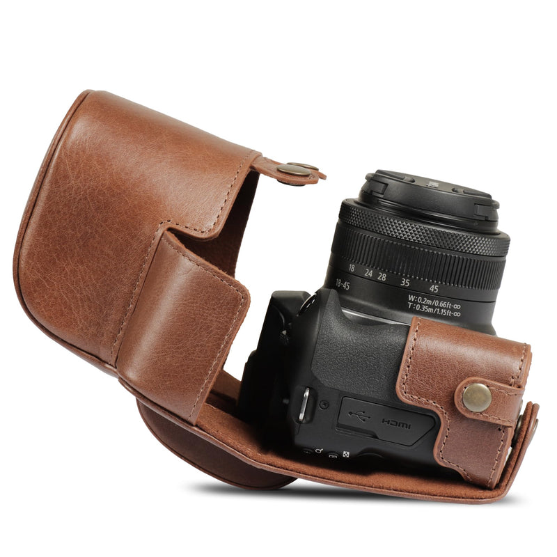 Megagear Genuine Leather Camera Case for Canon EOS R100 (18-45mm) - Stylish and Protective - Brown