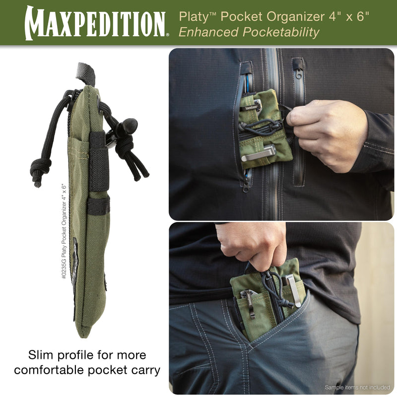 MAXPEDITION Platy Pocket Organizer, Durable EDC Tool Pouch for Men, Neck Wallet with Paracord Lanyard, Holds Flashlight, Multitool, Pen, Notebook (OD Green, 4" x 6")