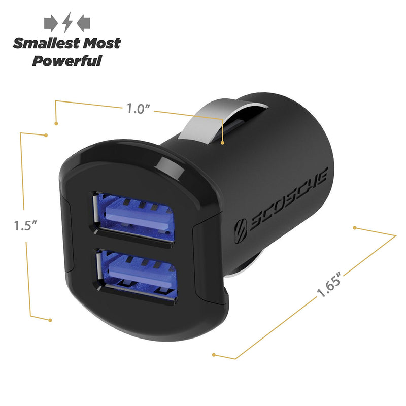 Scosche USBC242M Revolt Universal Cigarette Lighter Multi Device Compact Dual Port USB Car Charger, Fast Charge Two Devices Simultaneously, Black (Pack of 4) 24W Dual Port (Pack of 4) 블랙.