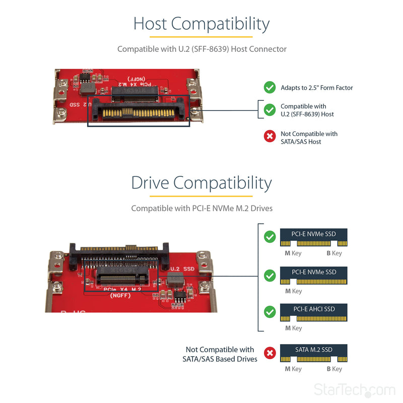 StarTech.com M.2. PCI-e NVMe to U.2 (SFF-8639) Adapter - Not Compatible with SATA Drives or SAS Controllers - For M.2 PCIe NVMe SSDs - PCIe M.2 Drive to U.2 Host Adapter - M2 SSD Converter (U2M2E125) U.2 (SFF-8639)