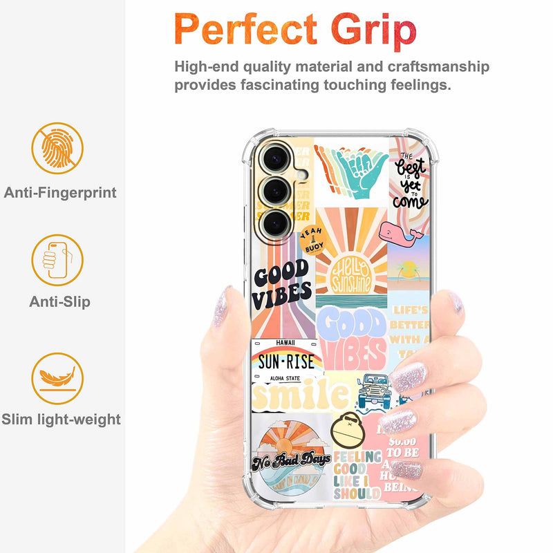 Case for Samsung Galaxy S26 with Aesthetic Design,Good Vibes Positive Quote Collage,Clear Slim Soft TPU Bumper Phone Cover,6.3”(Good,Sx26)