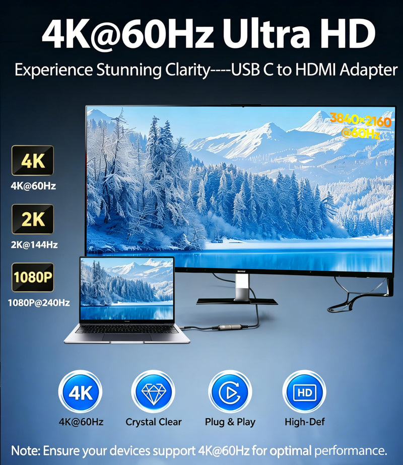USB-C to HDMI Adapter 4K@60Hz, Thunderbolt 3/4 to HDMI Adapter, Type C to HDMI Converter, Compatible with MacBook Pro/Air, iPhone 17 16, iPad Pro/Air, Surface Laptop, Dell XPS, Chromebook, etc Grayish brown 1