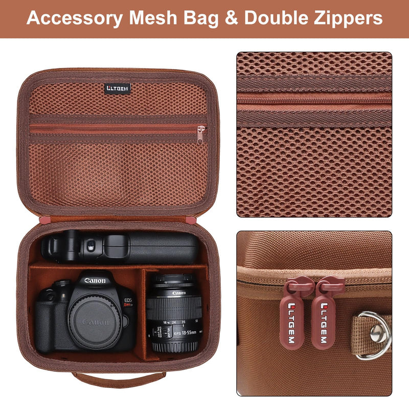 Small Camera Case Bag for Canon EOS Rebel T7/R50//R100 DSLR Camera Brown | Hard Carrying Travel Case for Canon EOS Rebel T7/R50//R100/R6 Mark II/R8/R6 Mark III/R50 V/T6/R10/R5 Mark II DSLR SLR Camera Small