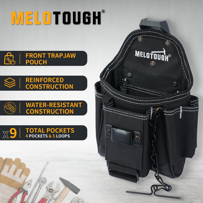 MELOTOUGH Professional Small Electrician Tool Pouch for Tool Belt Pockets with Belt Clip Attachment Pockets Tradesman Tool Bag Pouch with Tape Thong Tool Holster