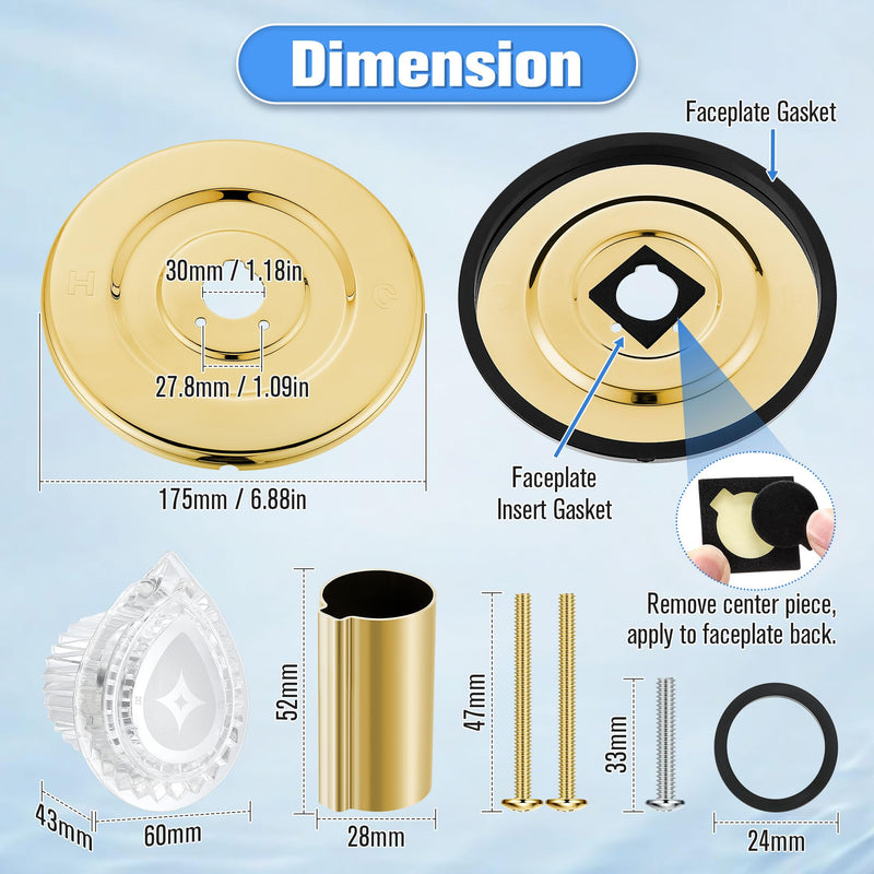 Enhon Tub and Shower Trim Kit, Shower Trim Compatible with Moen Chateau T470 Single Handle Tub/Shower Standard Valve, Escutcheon Screws Tube and Handle(Polished Brass) Polished Brass
