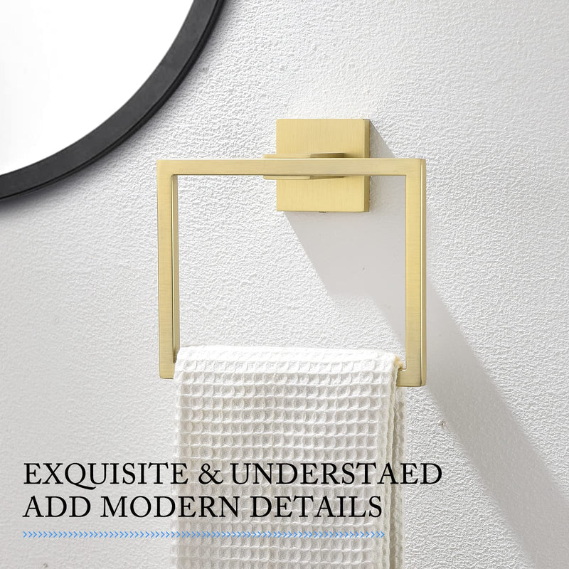 Gold Towel Ring Modern Square Hand Towel Bar,Towel Holder for Bathroom,Wall Mount Stainless Steel Gold