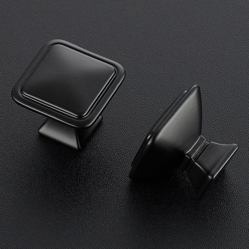 10 Pack Black Cabinet Knobs - 1.2" Square Drawer Knobs for Kitchen, Dresser, Cabinets - Matte Black Solid Hardware 10