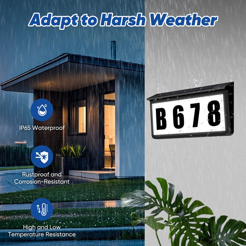 Solar-Powered LED Address Sign, IP65 Waterproof House Numbers with Dual Colors (3000K/6000K) for Door Mailbox Wall, Includes Mounting Kit