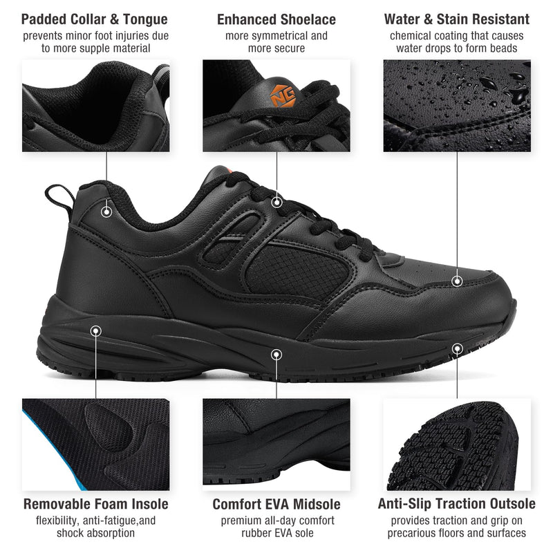 NINGO Non Slip Work Shoes for Men, Slip Resistant Mens Work Shoes, Water & Oil Resistant Kitchen Shoes for Men, Lace-Up Lightweight Work Sneakers for Chef, Restaurant, Warehouses 10