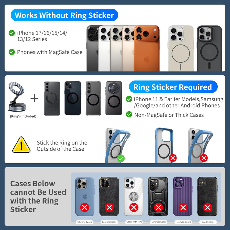 Car Phone Holder for Magsafe [Strongest Suction & Foldable] 360° Adjustable Vacuum Magnetic Phone Holder, Cell Phone Holders for Your Car Compatible with iPhone 17 Pro Max 16 15 14 13 12