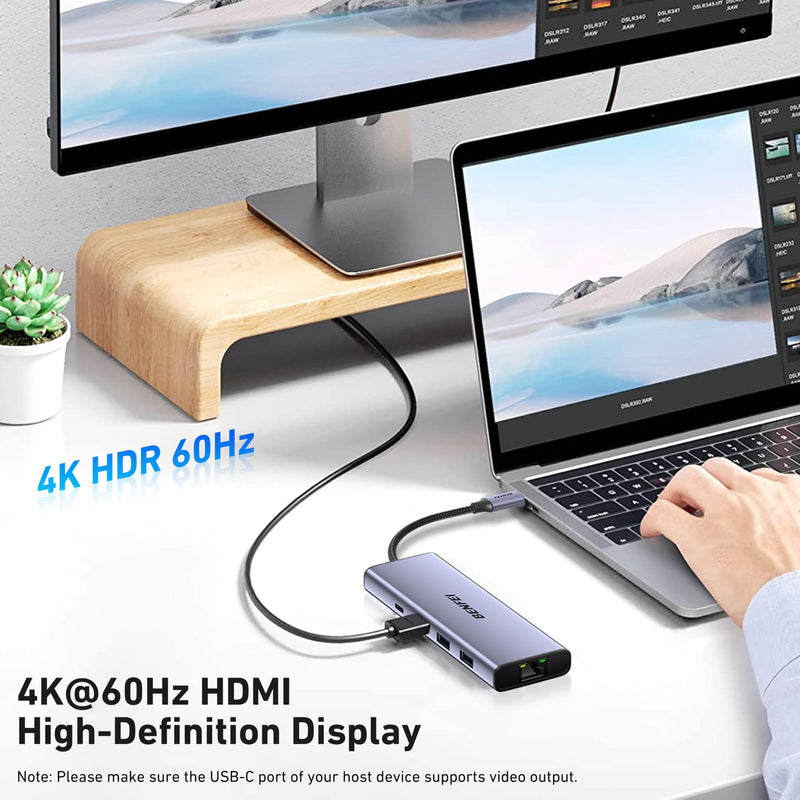BENFEI USB C Hub 10-in-1 Docking Station, 4K@60Hz HDMI, Gigabit Ethernet, 100W PD, 5Gbps USB-C Data, 4X USB-A 3.0, 170MB/s SD/TF Card Reader for MacBook Pro/Air, iPad Pro, iMac, Galaxy S23, XPS 17