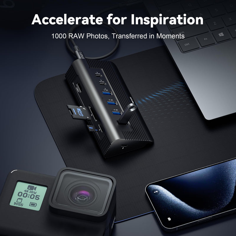10-in-1 USB C Hub with Detachable Cable, 10Gbps USB 3.2 Gen 2 Hub with 4K 60Hz HDMI, 100W Power Delivery & SD/TF Reader | Powered Docking Station for MacBook Pro/Air M4 M3, Mac mini (Midnight) Midnight