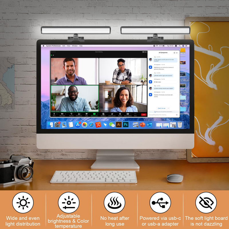 Video Conference Lighting, Monitor Light Bar, Eye-Caring Computer Light, Screen Light Bar,Webcam Streaming Lights, Zoom Lighting for Computer, Replaces Ring Light for Zoom Meetings