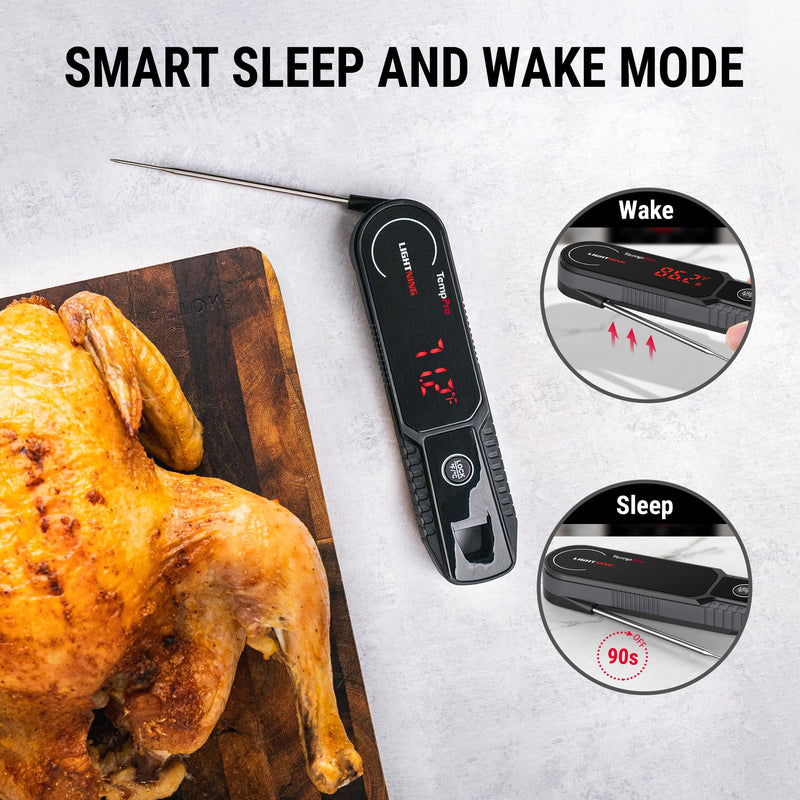 TempPro Lightning 0.5 Sec Instant Read Meat Thermometer, Kitchen Food Thermometer with 180° Rotating Display, IP67 Waterproof Cooking Thermometer for Deep Fry Smoker BBQ Grill (Previously ThermoPro) Black