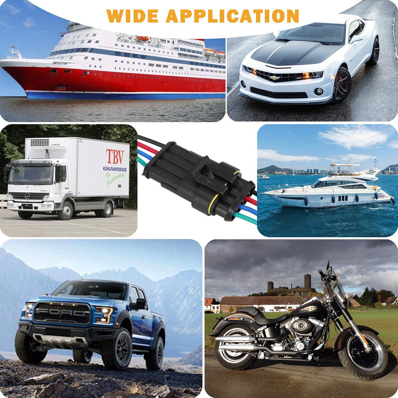 5 Kit 4 Pin Car Connector Waterproof Electrical Connector, Male and Female Way 18 AWG Wire Plug Socket Kit for Truck, Motorcycle, Boat and Other Wire Connection 4-Pin
