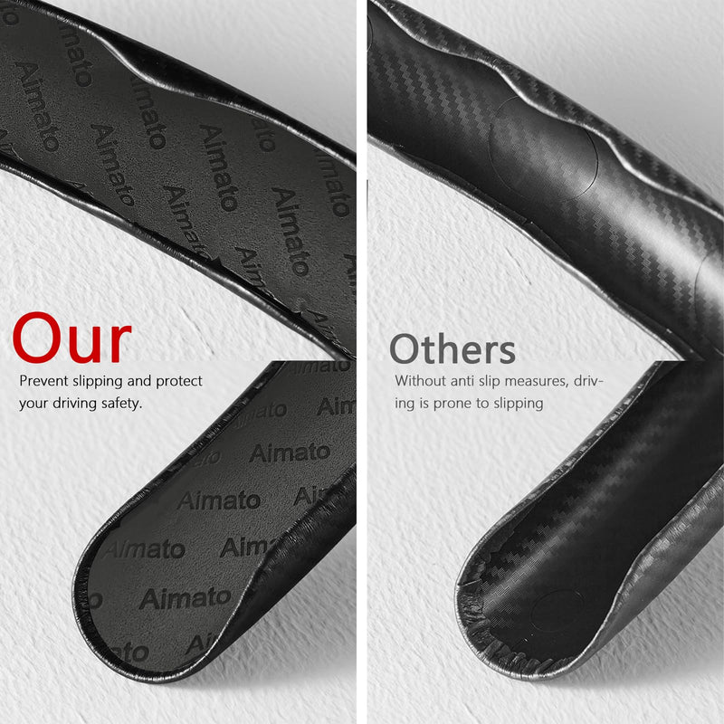 3 Piece Carbon Fiber Steering Wheel Cover,Car Steering Wheel Protector with Non-Slip Lining,Breathable Microfiber Universal for 14.5-15 inch,Black Black Standard Size[14"1/2-15"]