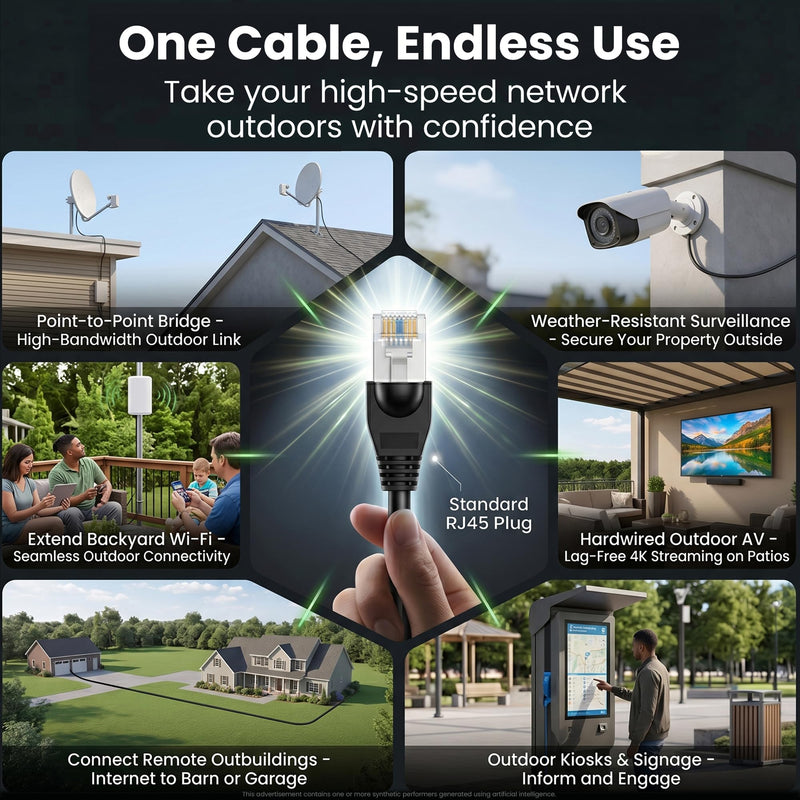 GEARit Cat6 Outdoor Ethernet Cable (50ft) 23AWG Pure Copper, FTP, LLDPE, Waterproof, Direct Burial, In-Ground, UV Resistant, POE, Network, LAN, Internet, Cat 6, Cat6 Cable - 50 Feet Black 50 Feet - Standard Cable