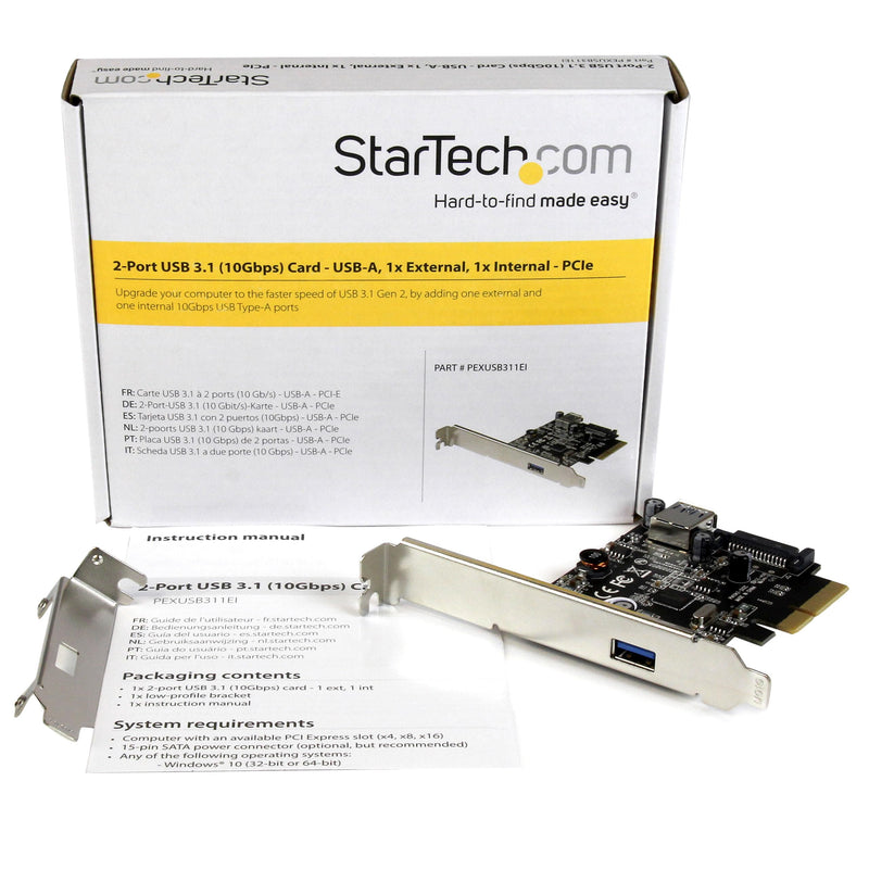 StarTech.com 2 Port USB 3.1 (10Gbps) Card - USB-A 1x External 1x Internal - PCIe USB 3.1 Card with Type-A - PCI Express (PEXUSB311EI) 1x USB-A Ext + 1x USB-A Int