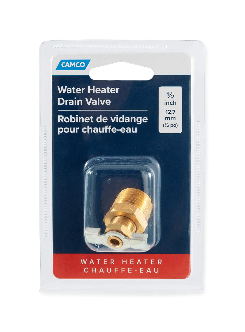 Camco ½" RV Water Heater Replacement Drain Valve - Replace Your RV Water Heater Drain Valve - Simple and Easy Installation - Durable Brass Construction - (11703) 1/2 Inch