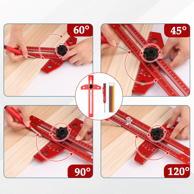Woodworking Scriber Marking Line Ruler，Adjustable Aluminum Alloy Sliding T-Square Ruler，Precision Line Drawing with Angle Adjustment, Tool for Engineering, Architecture ，Design Drawing