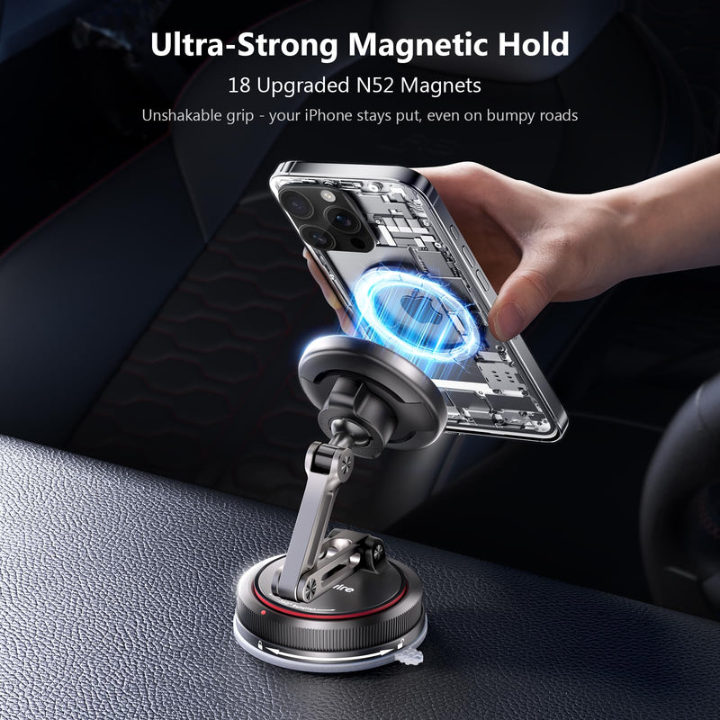 SYNCWIRE for MagSafe Car Mount [3-Axis] Nano Adhesive Gel + Strong Suction Cup Magnetic Phone Holder for Dashboard & Windshield, 360° Adjustable for iPhone 17 16 15 14 13 12, Samsung, Matte Black 3-Axis | Black