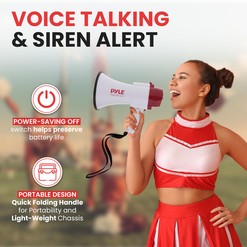 Pyle 30W Megaphone Bullhorn with 1200-Yard Range, Built-in Siren, Voice & Alarm Modes, Adjustable Volume Control, Ergonomic Pistol Grip, Foldable Handle - Ideal for Indoor/Outdoor Sports & Events White