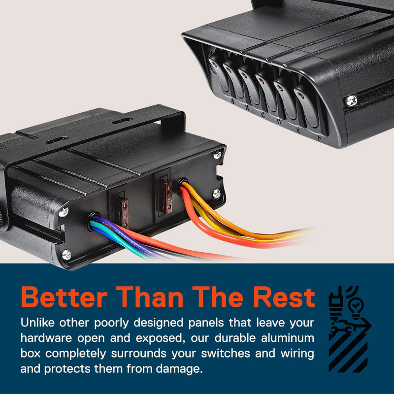  [AUSTRALIA] - True Mods 6-Gang 12V Rocker Switch Box [40 Amp Max.] [12 AWG Wires][12 Volt DC] SPST On/Off Rocker Toggle Switch Panel Box for Auto Automotive Lights Car Marine Boat Truck Vehicles & More 6-Gang Switch Box