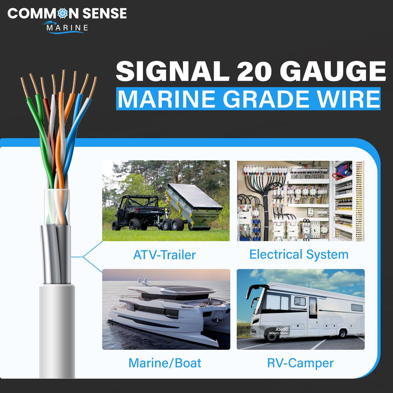 20 Gauge 8 Conductor Signal Wire - 18 ft Round Marine Grade Wire Tinned Copper Oxygen-Free Insulated - 20/8 AWG UL 1426 Standard PVC Shielded Cable for Boat, Automotive, Speakers, Camper & Trailers 18 Feet (Coiled)