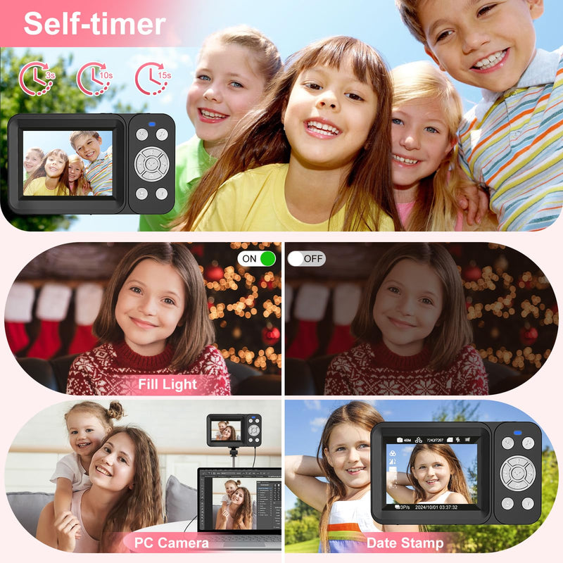 Digital Camera, 4K 64MP, 18X Zoom, Point and Shoot Digital Camera with 64GB TF Card & 2 Batteries, Portable Rechargeable Small Camera for Kids Teens Adult, Black