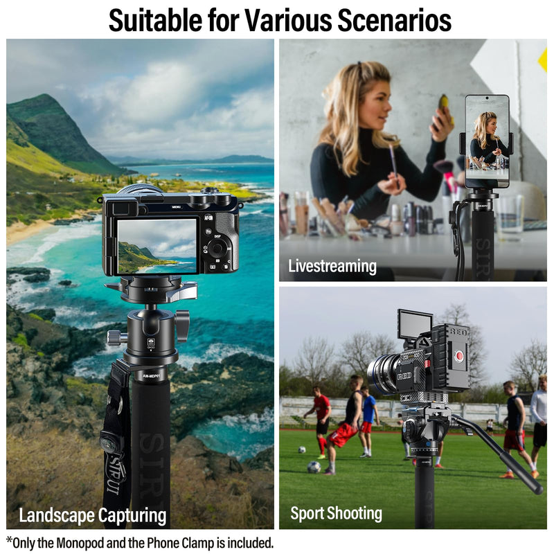 SIRUI Carbon Fiber Monopod for cameras, 65" Compact Lightweight Travel Monopod, 6 Sections, Load up 15kg, included Phone Holder (AM-MDP01) AM-MDP01