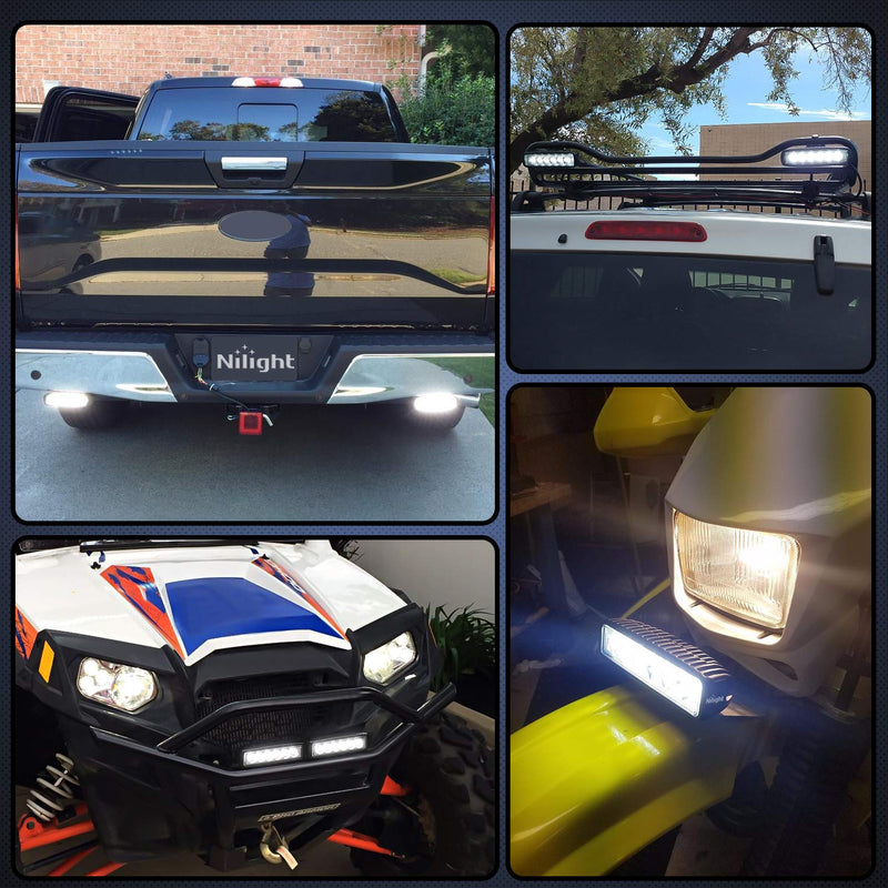Nilight LED Light Bar 2PCS 18W 6Inch Flood LED Pods Offroad Fog Light Waterproof for Boat SUV ATV 4WD Car Truck Golf Cart 12V 24V,2 Years Warranty 2Pcs 18W Lights
