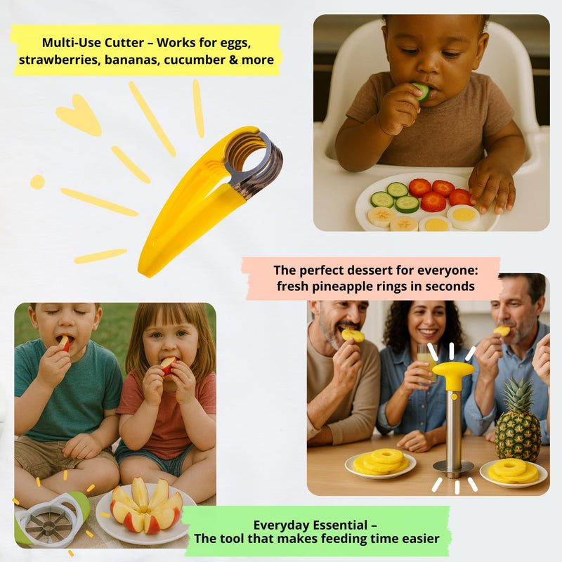 Fruit Cutter Set of 5 - Fruit & Vegetables Cutting Tools - Banana - Kiwi - Strawberry - Water Melon Slicer Cutter - Pineapple Corer - Apple Slicer - Kitchen Accessories