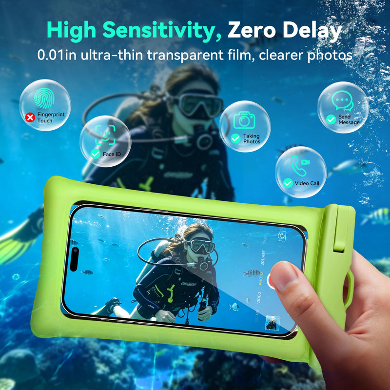 Floating Waterproof Phone Pouch 2 Pack - Dual Floatable Airbags Up to 7.2", IPX8 Waterproof Phone Dry Bag with Lanyard for Beach, for iPhone 17 16 15 Samsung Galaxy Etc., Black + Green