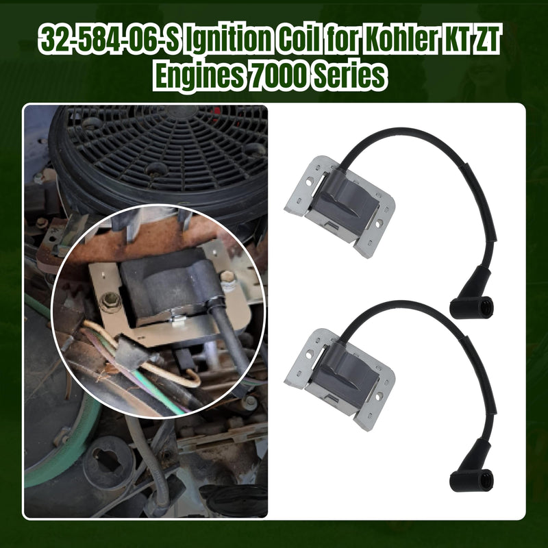 32-584-06-S Ignition Coil Module Compatible with Kohler KT ZT Engines 7000 Series Lawn Mower Engine KT610 KT740 ZT720 ZT730 Replaces 3258406-S 3258406 3258406S 32 584 06 S, 2 PCS