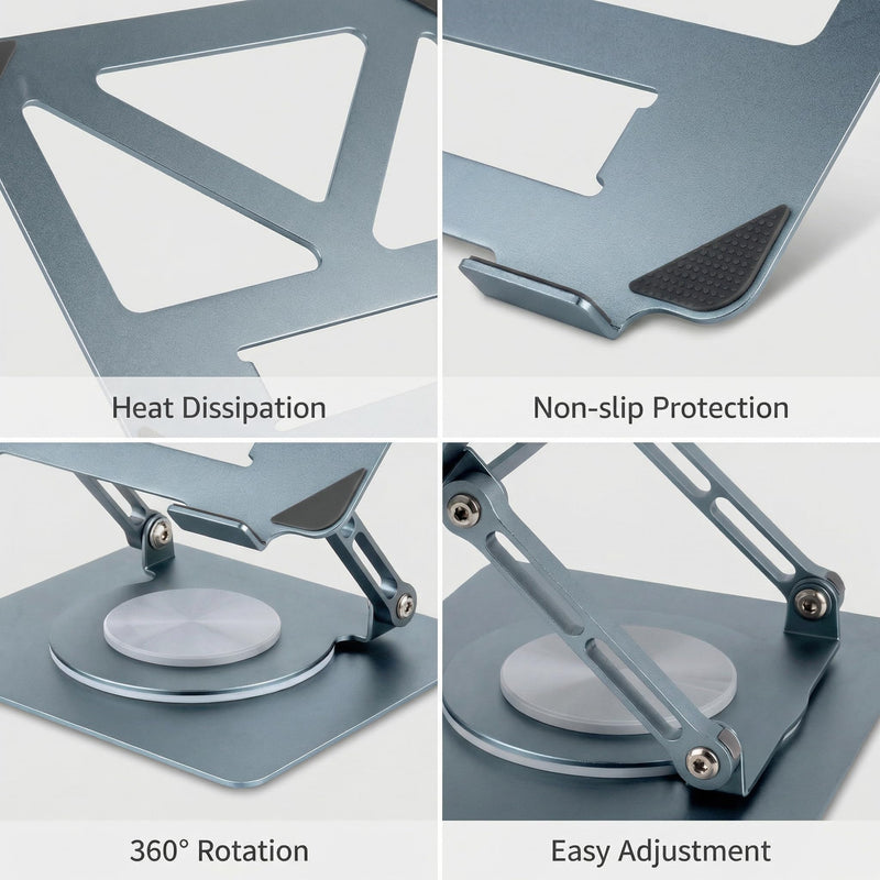 360 Rotating Aluminum Laptop Stand, Adjustable & Foldable Ergonomic Computer Stand, Compatible with MacBook, iPad, Dell, HP up to 16 Inches for Home & Office, Gray blue-green