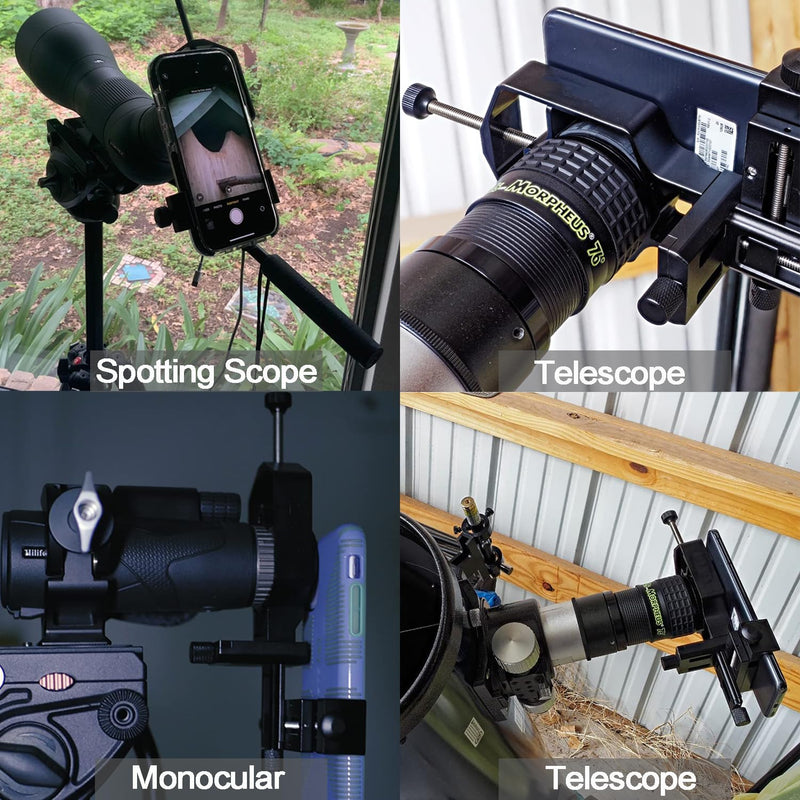 Digiscoping Spotting Scope Phone Adapter - 3-Axis Universal Fine Tuning Metal Smartphone Holder Mount for Spotting Scope Monocular Binos Microscope/Attach Cell Phone Camera's Lens for Bird Watching