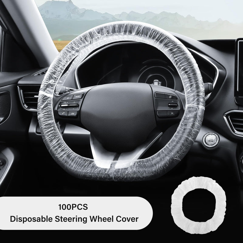 100PCS Disposable Steering Wheel Covers,Disposable Steering Wheel Protector with Elastic for Avoiding Scuffs & Scratches,Universal Car Steering Wheel Cover Car Accessories