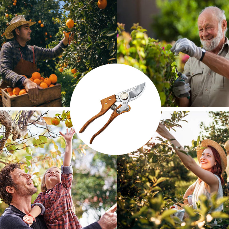 TONMA Bypass Pruning Shears [Made in Japan] 8 inches Professional Garden Shears, Japanese Secateurs Hand Pruner Hedge Clippers, Aluminum Alloy Handle Bypass Pruning Shears (Wood Grain)