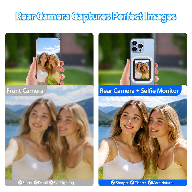 Magnetic Selfie Monitor Screen for iPhone & Android, 2.4" HD Back Camera Selfie Monitor with 50FT Wireless Preview and Capture for Vlogging, Live Streaming & Content Creation