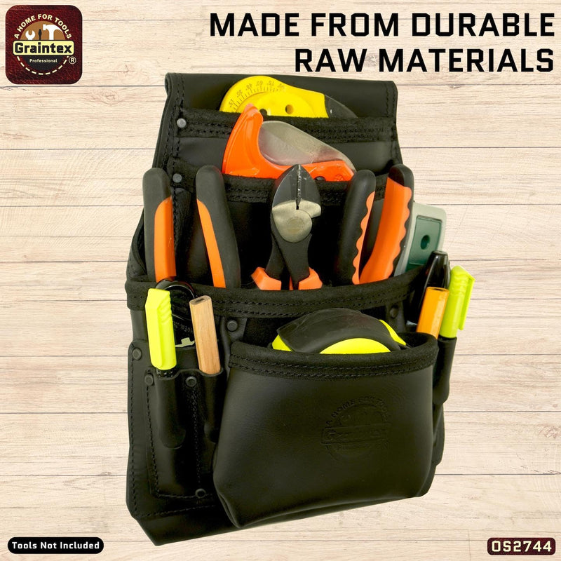 Graintex OS2744 10 Pocket Nail & Tool Pouch Top Grain Oil Tanned Leather for Framers, Constructors, Electricians, Plumbers, Handyman